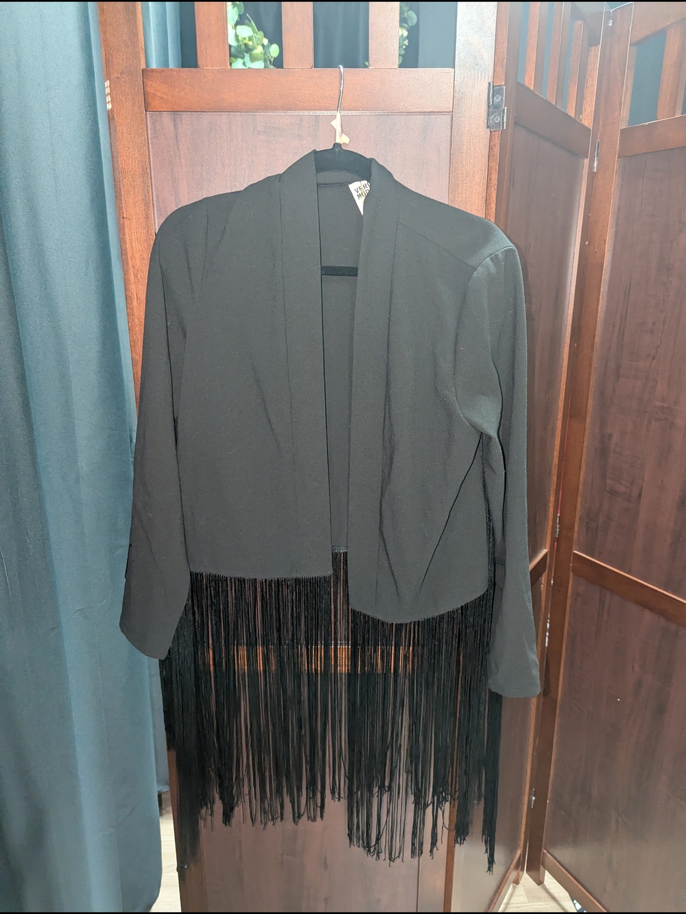 Vero Moda Black Fringe Open-Front Blazer